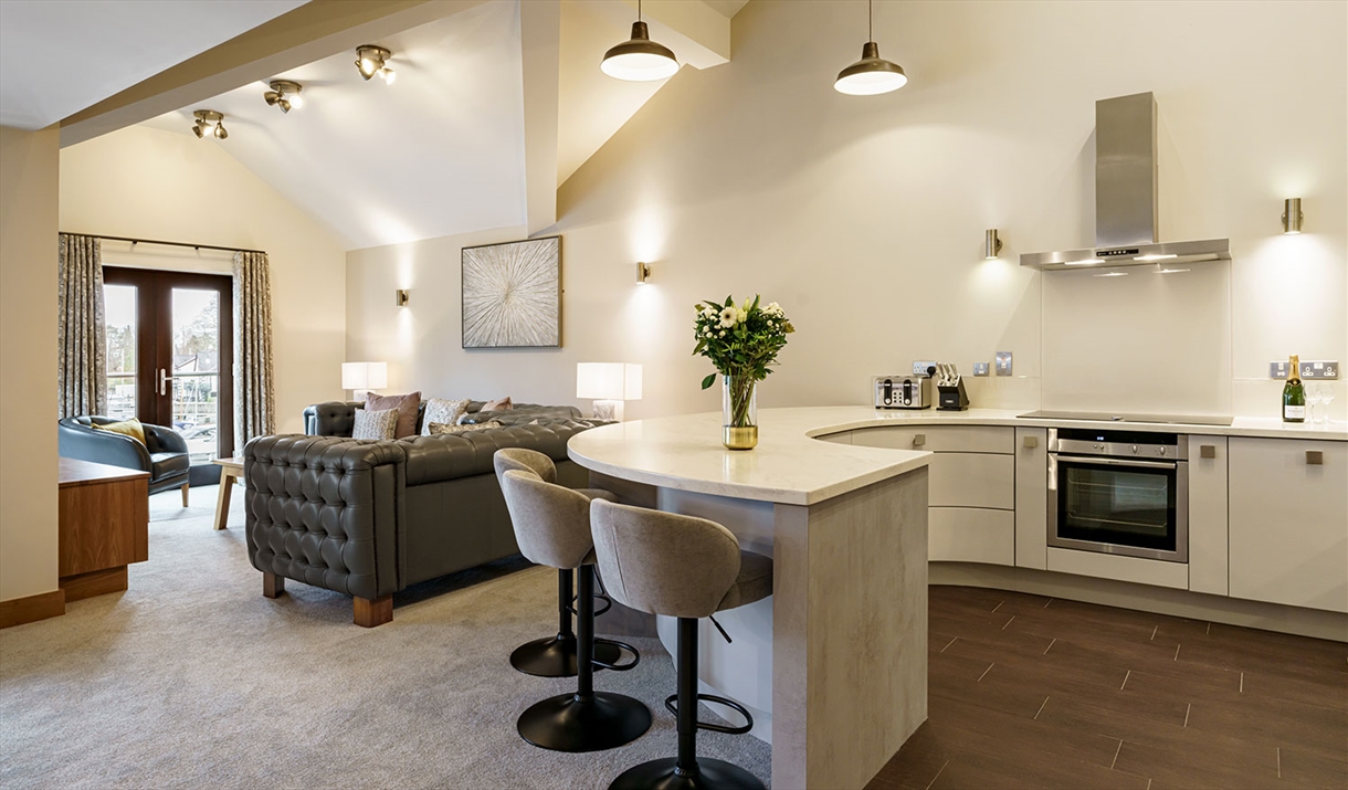 Luxury interior of accommodation at Windermere Marina Village.