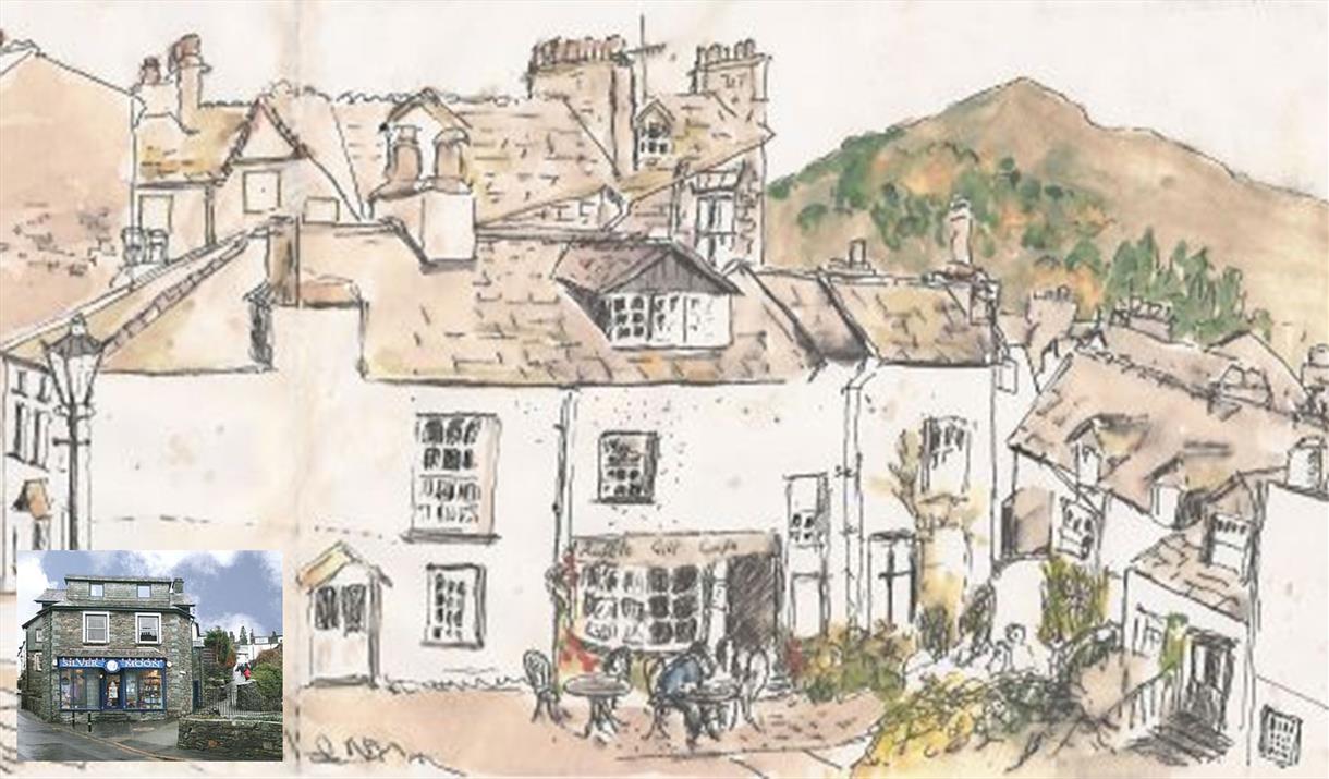 Illustration of the View from Above Stock in Ambleside, Lake District