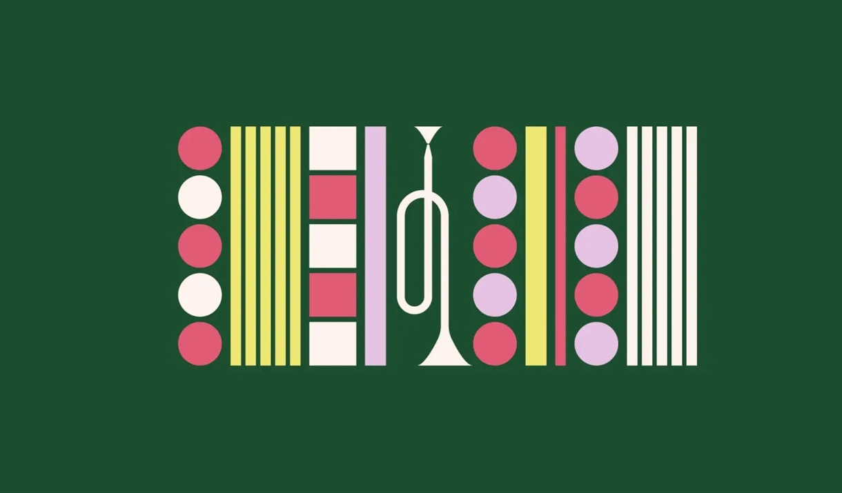 Illustration of a Christmas cracker with a trumpet in the middle