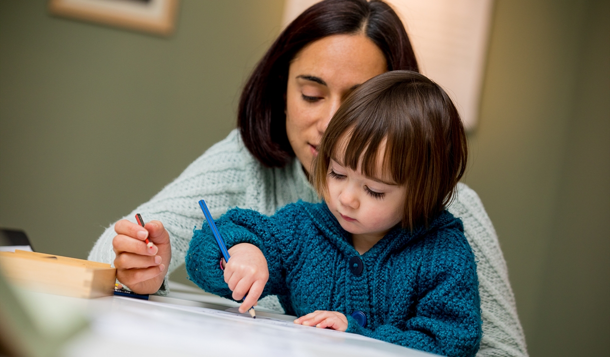 Mother and child crafting