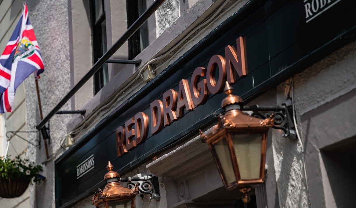Exterior signage at the Red Dragon Inn in Kirkby Lonsdale, Cumbria