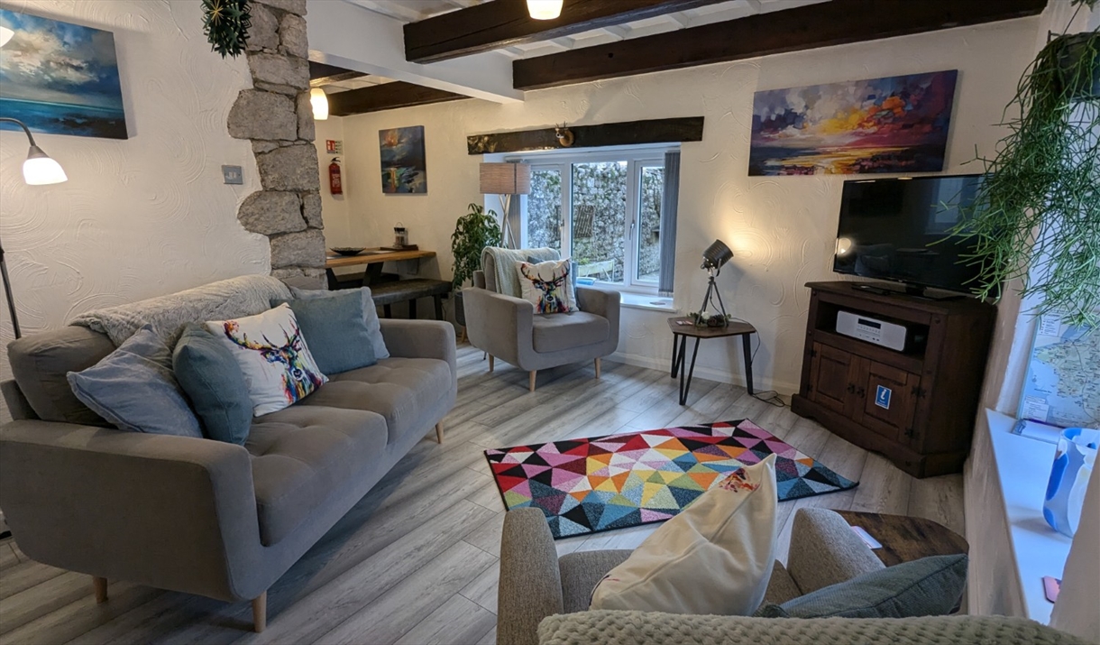 Living area at Corner Cottage at Brackenthwaite Farm near Arnside, Cumbria
