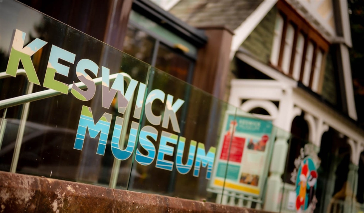 Signage outside Keswick Museum in Keswick, Lake District