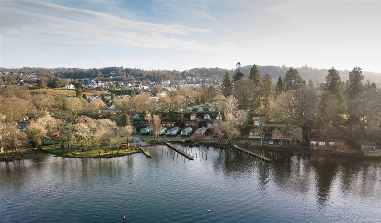 Aerial view of Fallbarrow Holiday Park in Bowness-on-Windermere, Lake District