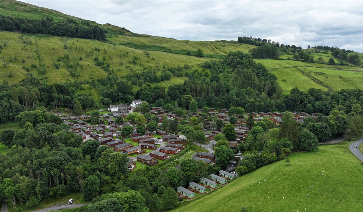 Aerial view of Limefitt Holiday Park in Troutbeck, Lake District