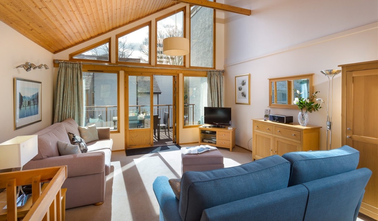 Living area inside a lodge at Keswick Bridge in Keswick, Lake District