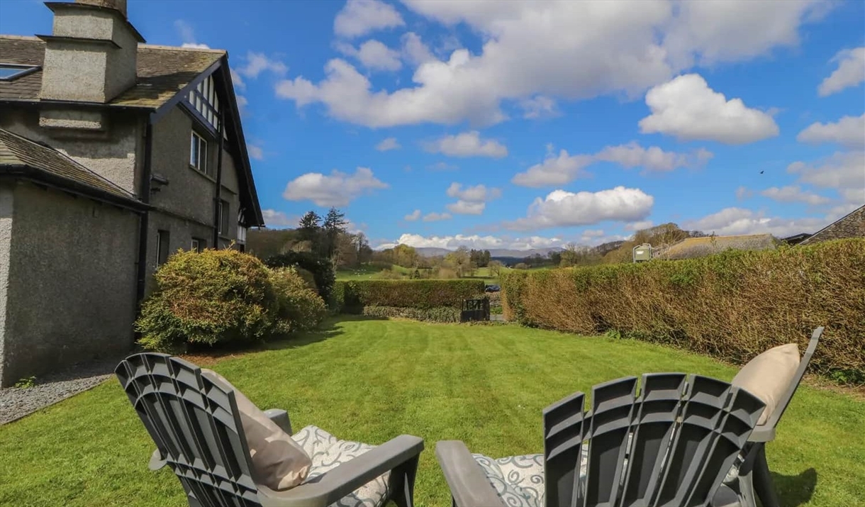 Garden views on a sunny day at Sawrey Cottages in Far Sawrey, Lake District