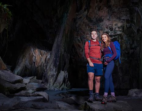 Couple Posing in a Cave on a Photographed Walking Tour with Al Topping in the Lake District, Cumbria