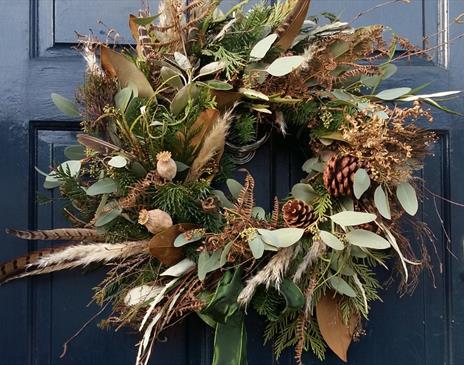 Christmas wreath making workshop at Whinlatter Forest in the Lake District, Cumbria