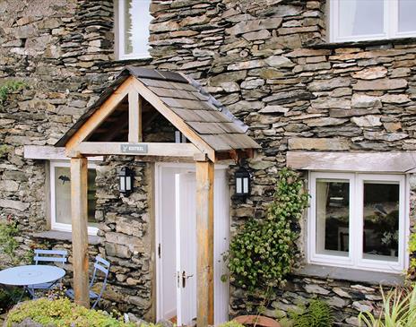 Exterior and entrance to Kestrel Cottage at Wall Nook Cottages near Cartmel, Cumbria