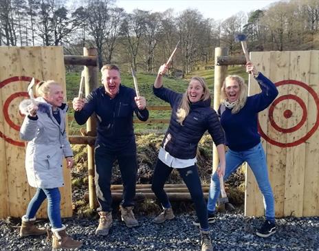 Groups at Archery and Axe Throwing with Graythwaite Adventure near Hawkshead, Lake District