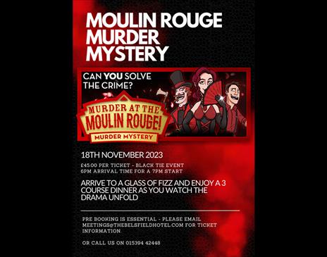 Poster Advertising the Murder Mystery Cabaret Dinner at The Belsfield Hotel in Bowness-on-Windermere, Lake District