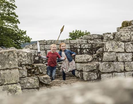 Children Playing at Birdoswald Roman Fort near Brampton, Cumbria