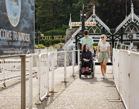 Visitors boarding a Windermere Lake Cruise in Bowness-on-Windermere, Lake District