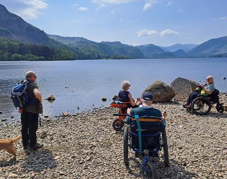 Visitors on the Accessible trail to Broomhill Point viewpoint near Keswick, Lake District