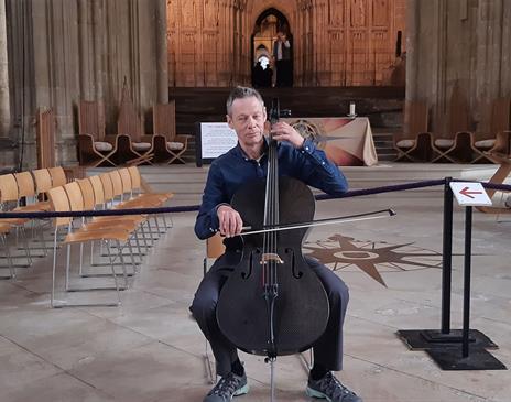 Photo of Kenneth Wilson for his Cello Pilgrimage ' Seven last words' at Carlisle Cathedral in Carlisle, Cumbria