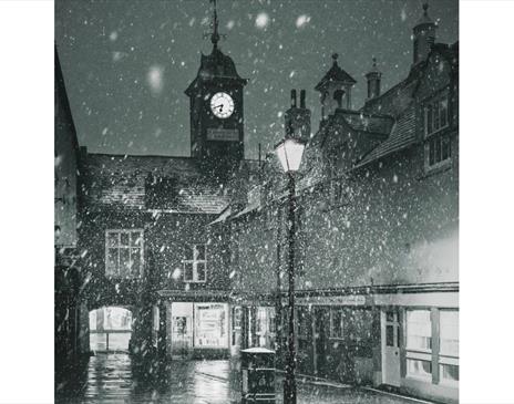 Black and White Photo of snow falling in Carlisle, Cumbria