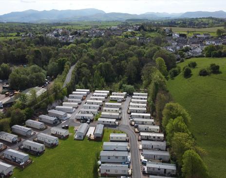 Drone shot of a Stewart Leisure Holiday Park in the Lake District, Cumbria