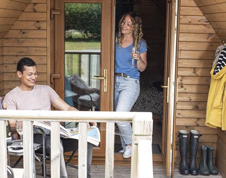 Porch Seating at Camping Pods at Coniston Park Coppice in Coniston, Lake District