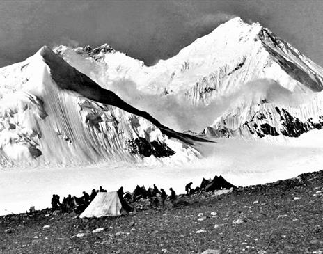 Black and White Photo of Expeditioners on Mount Everest