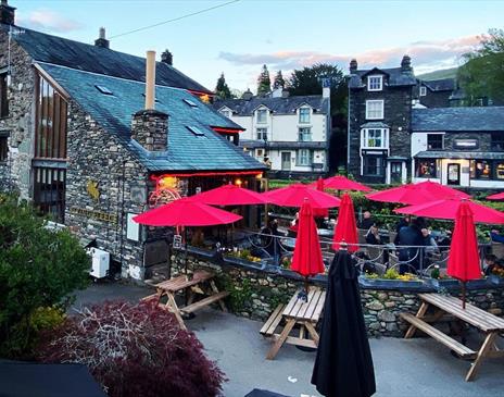 Outdoor seating at The Flying Fleece in Ambleside, Lake District