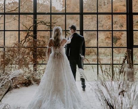 Couple getting married at Hidden River Barn near Longtown, Cumbria