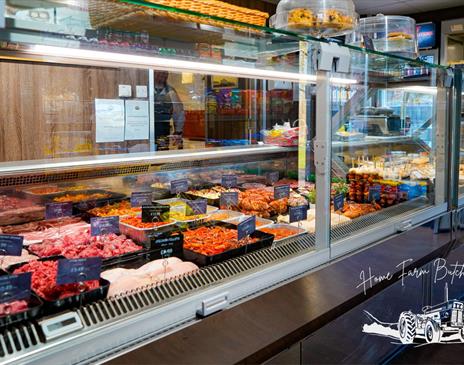Interior and Display Case at Home Farm Butchers Shop in Aspatria, Cumbria