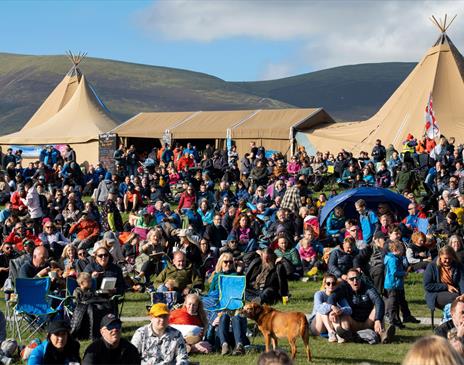 Crowds and Tents at Keswick Mountain Festival in the Lake District, Cumbria