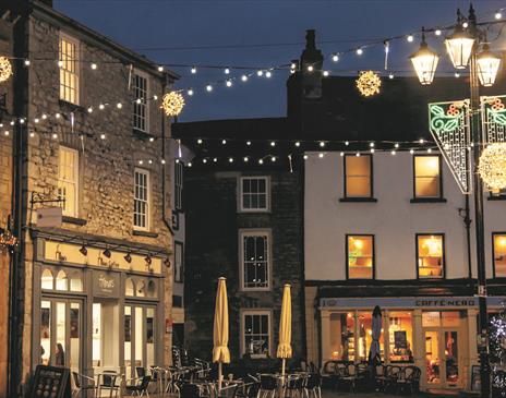 Photo of Kendal town centre lit up with Christmas lights