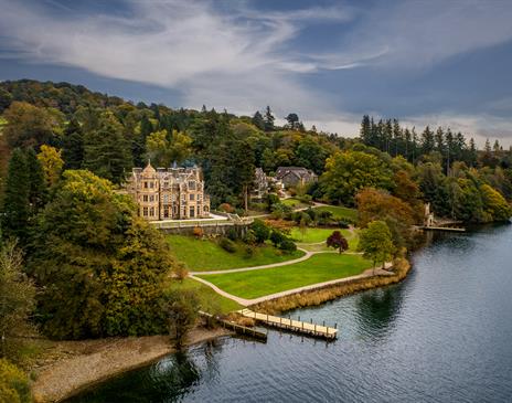 Aerial Photo of the Exterior and Grounds of Langdale Chase Hotel in Windermere, Lake District