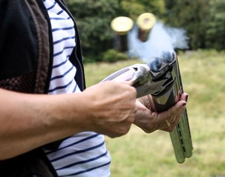 Visitor at Target Practice with Michael Coates Clay Shooting in the Lake District, Cumbria