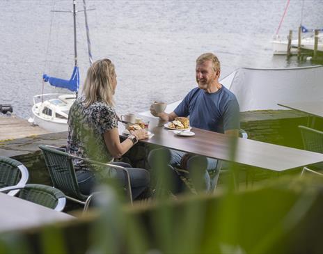 Visitors Eating at Nichol End Marine near Keswick, Lake District