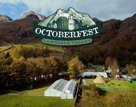 Langdale Vallery Octoberfest logo with the Langdale peaks in the background.