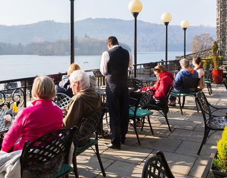 Relaxing Drinks on the Terrace at Macdonald Old England Hotel & Spa in Bowness-on-Windermere, Lake District