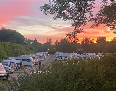 Sunset over Touring Sites at Pennine View Caravan Park in Kirkby Stephen, Cumbria