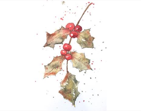 Christmas Card Made at the Loose Botanical Watercolours for Christmas Cards Workshop at Quirky Workshops in Greystoke, Cumbria