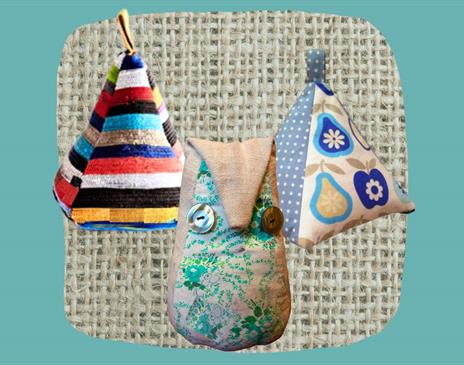 Fabric Doorstop Creatures from a Workshop at Ragtag Arts & Community Scrapstore in Kendal, Cumbria