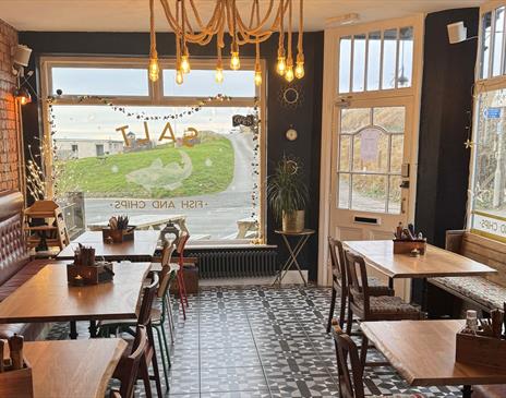 Dining space at SALT Fish and Chips in Seascale, Cumbria