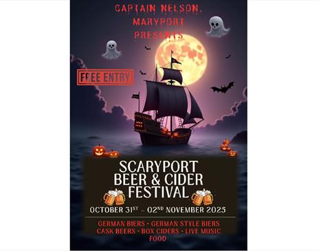 Poster for Scaryport Beer & Cider Festival at Captain Nelson Tavern in Maryport, Cumbria
