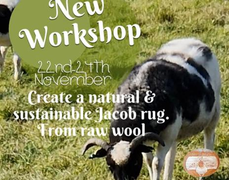 Poster for Creative workshop making a rug/mat at Bank Ground Farm in Coniston, Lake District