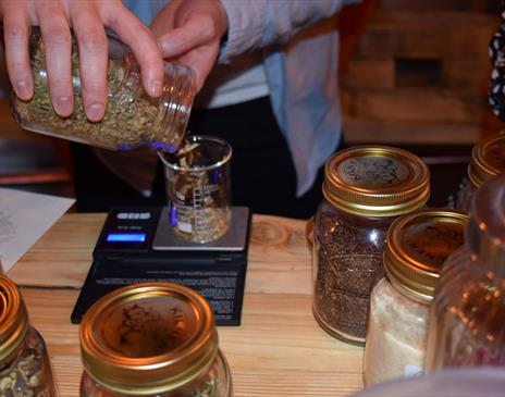 Weighing Botanicals at Make Your Own Gin Experience at Shed 1 Distillery in Ulverston, Cumbria