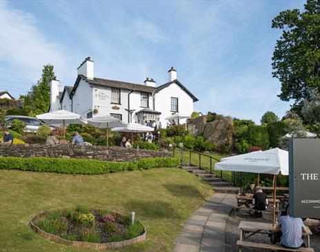 Exterior and outdoor seating at The Angel Inn in Bowness-on-Windermere, Lake District