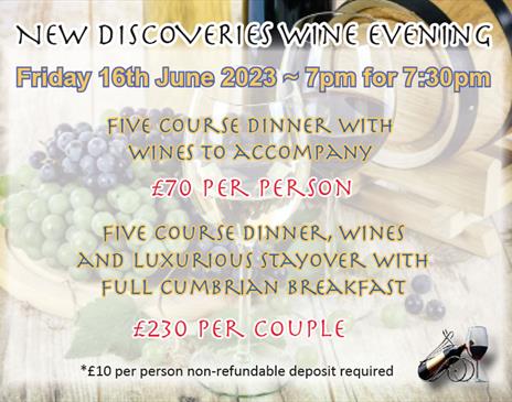 Flyer for The Villa Levens Wine Dinner in Levens, Lake District