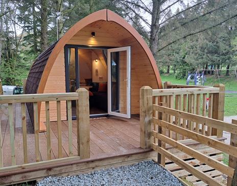 Glamping Cabin Exterior at Ullswater Holiday Park in the Lake District, Cumbria