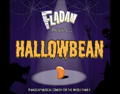 A cartoon image of a singular bean in a spotlight surrounded by skeletons, wolves and witches