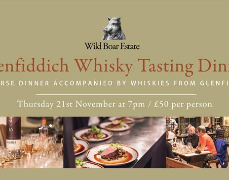 Poster for Glenfiddich Whisky Tasting Course at The Wild Boar Estate in Windermere, Lake District