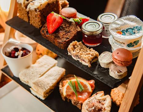 Afternoon Tea Stand with Food at Bassenthwaite Lake Station & Carriage Cafe in Bassenthwaite Lake, Lake District