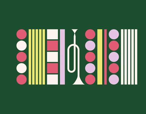 Illustration of a Christmas cracker with a trumpet in the middle