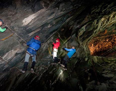 Climb in the Mine at Honister Slate Mine near Borrowdale, Lake District