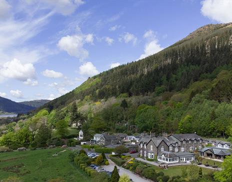 Scenic Aerial View of Lyzzick Hall Hotel near Keswick. Lake District